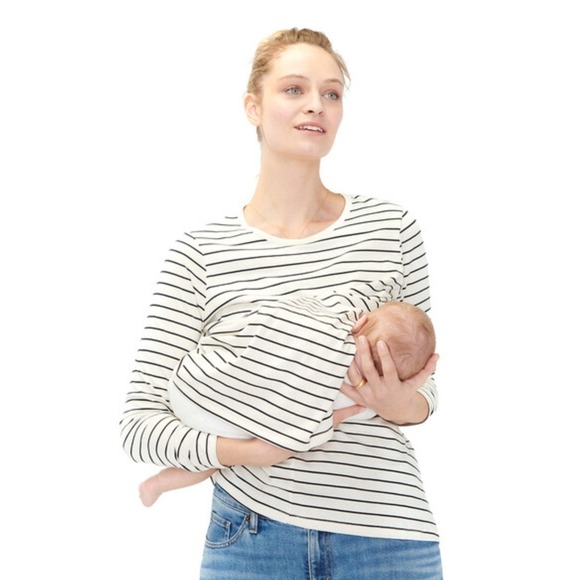 Hatch Tops - Hatch Women's Long Sleeve Nursing Tee Black White Stripe Size 0